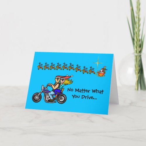 Funny Biker Couple Santa Sleigh Christmas Card