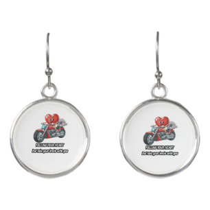 Funny biker heart follow your heart quote  earrings