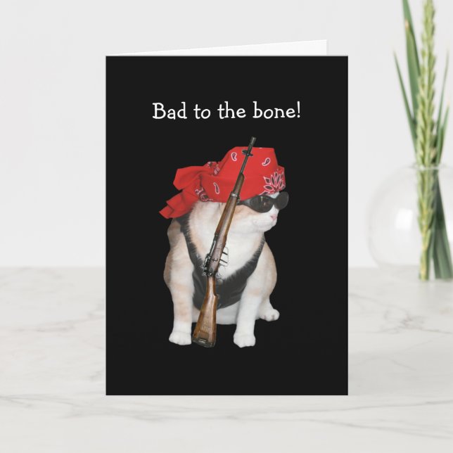 Funny Biker/Nonconformist Cat Birthday Card (Front)