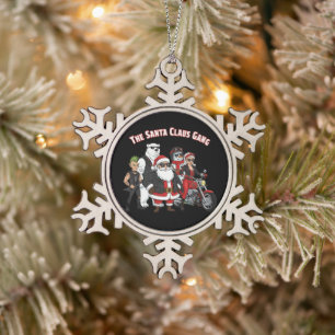 Funny Biker Santa Claus Gang   Rock and Roll  Snowflake Pewter Christmas Ornament