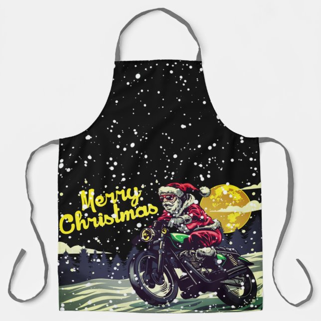 Funny Biker Santa Merry Christmas Apron (Front)