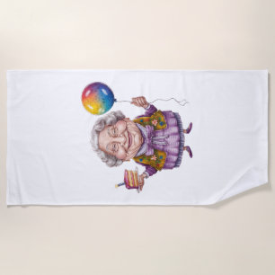 Funny Biking Grandma Birthday Party Art Beach Towel