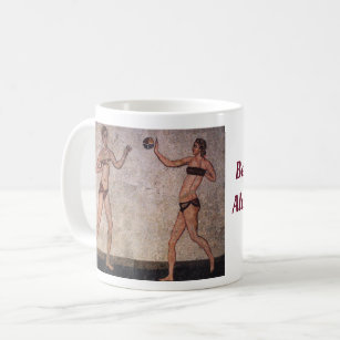Funny Bikini Beach Volleyball Old Roman Mosaic Coffee Mug