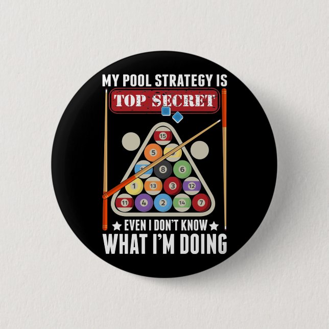Funny Billiard Strategy Cue Snooker Pool Player Button (Front)