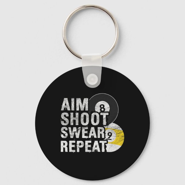 Funny Billiards Aim Shoot Swear  Keychain (Front)