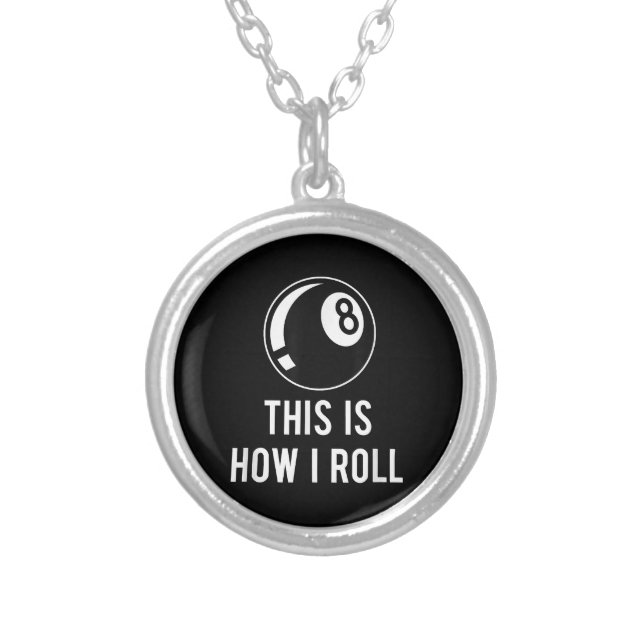 Funny Billiards Design For Pool Players Retro 8 Ba Silver Plated Necklace (Front)