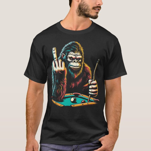 Funny Billiards Pool Player Retro Bigfoot Sasquatc T-Shirt (Front)