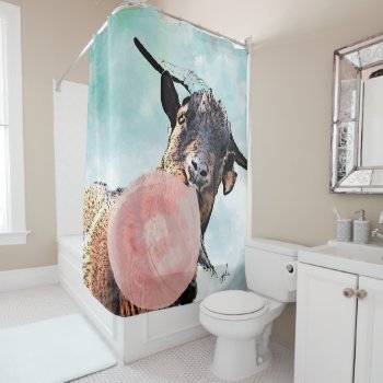 Funny Billy Goat  Bubbles With Bubblegum Shower Curtain by getyergoat at Zazzle