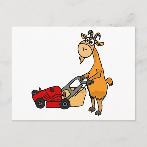 Funny Billy Goat Pushing Lawn Mower Cartoon Postcard