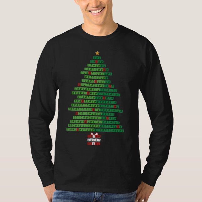 Funny Binary Christmas Tree Computer Programmers a T-Shirt (Front)
