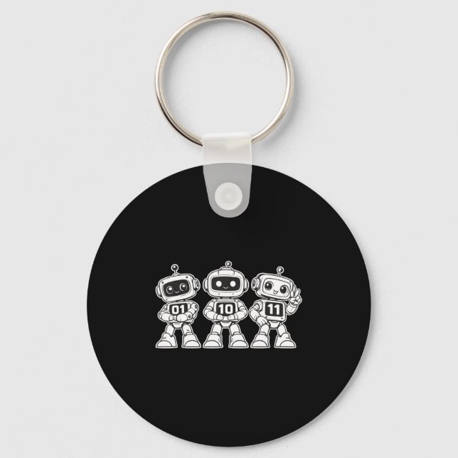 Funny binary robots 01 10 11 cute coding robot keychain (Front)