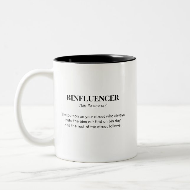 Funny Binfluencer Definition Humorous Meaning Two-Tone Coffee Mug (Left)