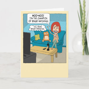 Funny Binge Champion With Grumpy Cat Birthday Card