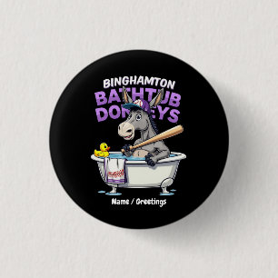 Funny Binghamton Baseball Bathtub Donkey Vintage Button