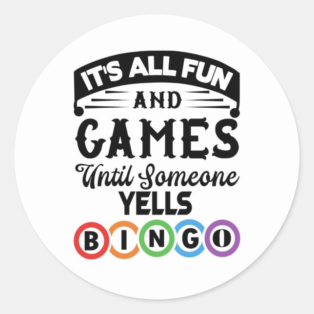 funny Bingo word art gambling Classic Round Sticker (Front)