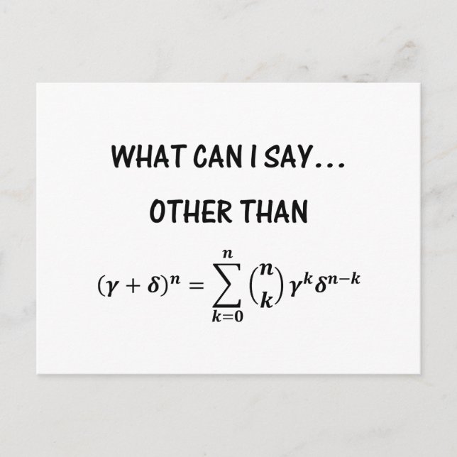 Funny Binomial Theorem STEM Math Science Humor Postcard (Front)