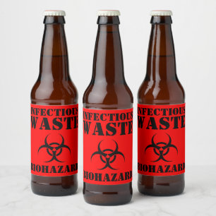 Funny Biohazard Infectious Waste Halloween Beer Bottle Label