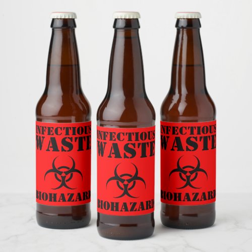 Funny Biohazard Infectious Waste  Halloween Beer Bottle Label