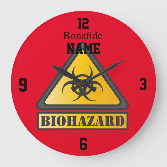 Biohazard Clock Funny Biohazard Warning SignThunder_Cove Large Clock | Zazzle