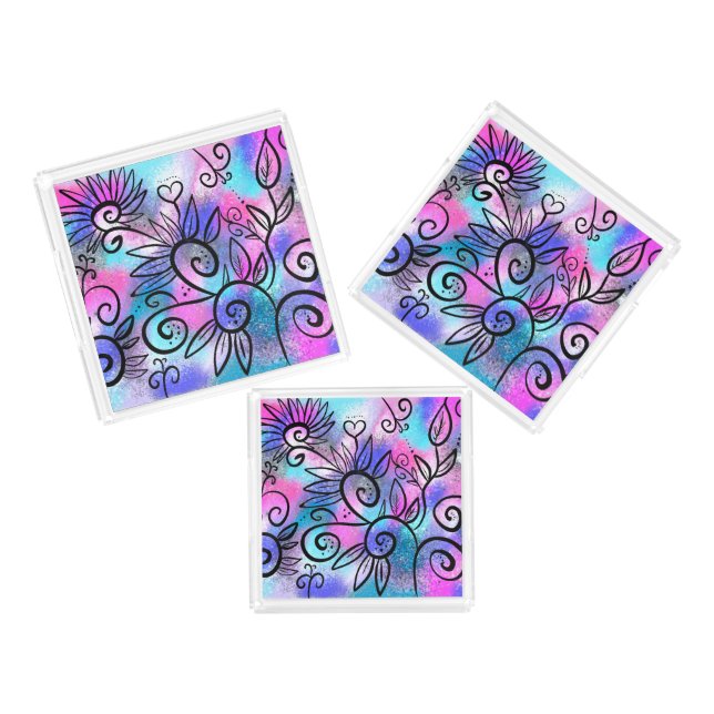 Funny bird art acrylic tray (Set)