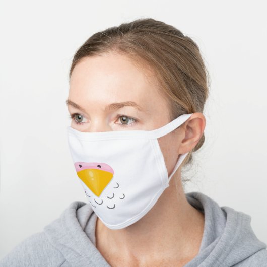 Funny bird beak cartoon illustration white cotton face mask (Angled)