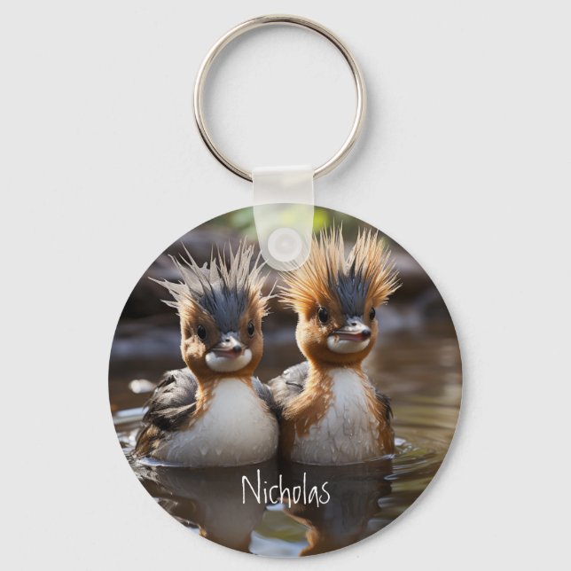 Funny Bird Ducks Friends Forever Customize Name Keychain (Front)