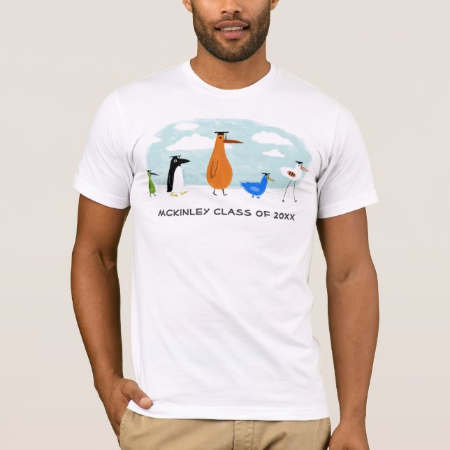 Funny Bird Graduates with Customizable Text T-Shirt (Front)