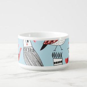 Funny bird illustrations, graphic seamless. bowl