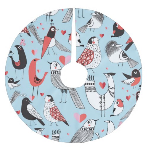 Funny bird illustrations graphic seamless brushed polyester tree skirt