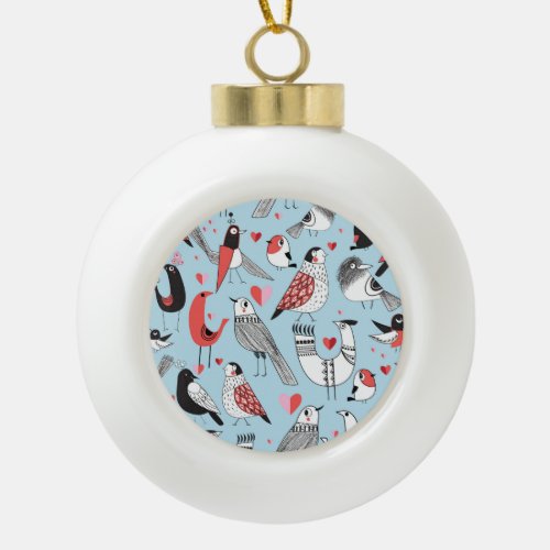 Funny bird illustrations graphic seamless ceramic ball christmas ornament