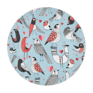 Funny bird illustrations, graphic seamless. cutting board