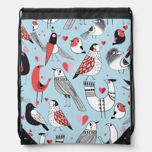 Funny bird illustrations graphic seamless drawstring bag