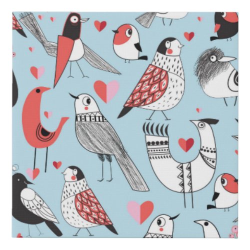 Funny bird illustrations graphic seamless faux canvas print