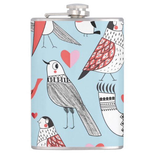 Funny bird illustrations graphic seamless flask