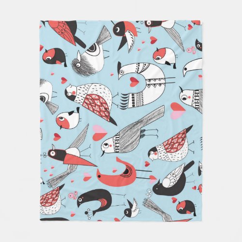 Funny bird illustrations graphic seamless fleece blanket