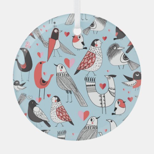 Funny bird illustrations graphic seamless glass ornament
