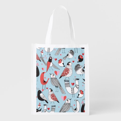 Funny bird illustrations graphic seamless grocery bag