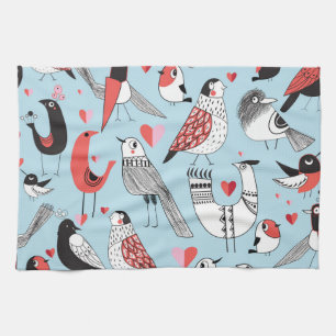 Funny bird illustrations, graphic seamless. kitchen towel