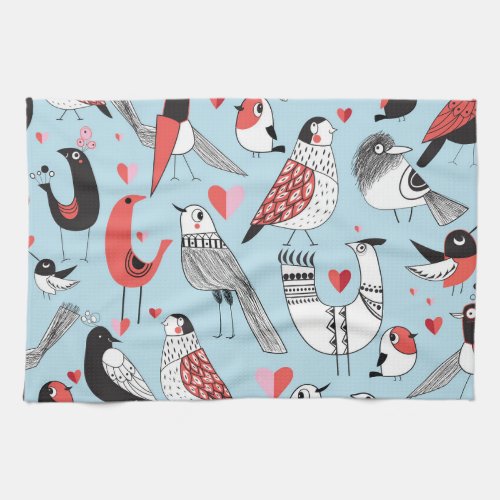 Funny bird illustrations graphic seamless kitchen towel