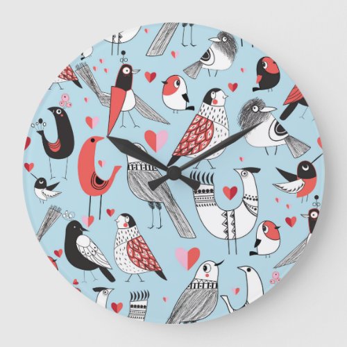 Funny bird illustrations graphic seamless large clock