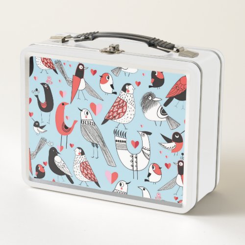 Funny bird illustrations graphic seamless metal lunch box