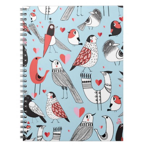 Funny bird illustrations graphic seamless notebook