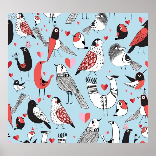 Funny bird illustrations graphic seamless poster
