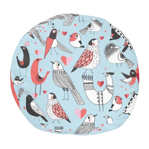 Funny bird illustrations graphic seamless pouf