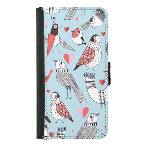 Funny bird illustrations graphic seamless samsung galaxy s5 wallet case