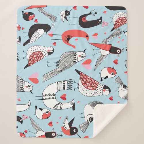 Funny bird illustrations graphic seamless sherpa blanket