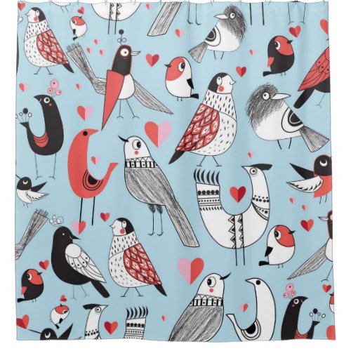 Funny bird illustrations graphic seamless shower curtain