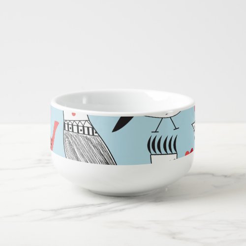 Funny bird illustrations graphic seamless soup mug