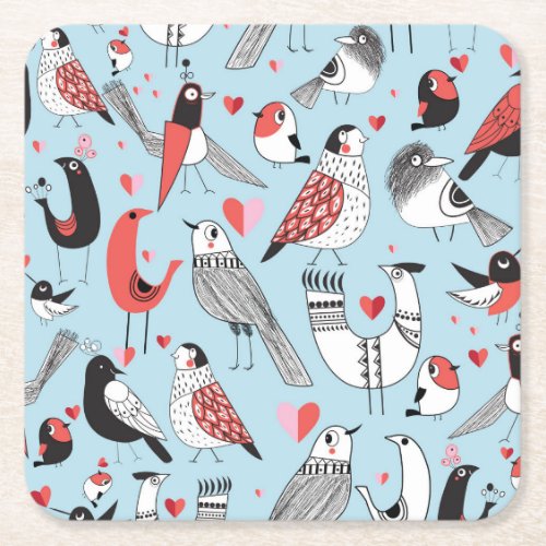 Funny bird illustrations graphic seamless square paper coaster