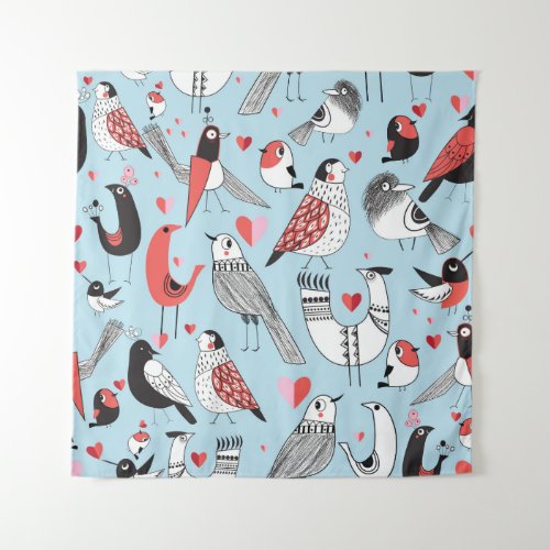 Funny bird illustrations graphic seamless tapestry